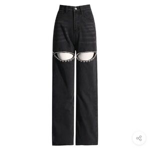 Crystal embellished ripped jeans